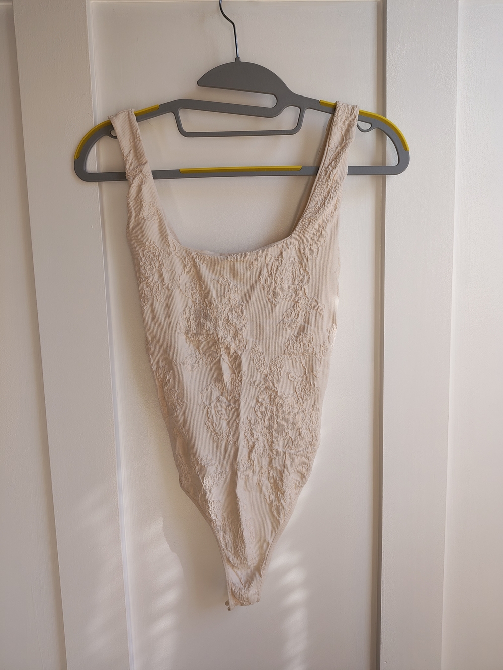 Free People Cream Textured Square Neck Scoop Back Women’s Tank Bodysuit